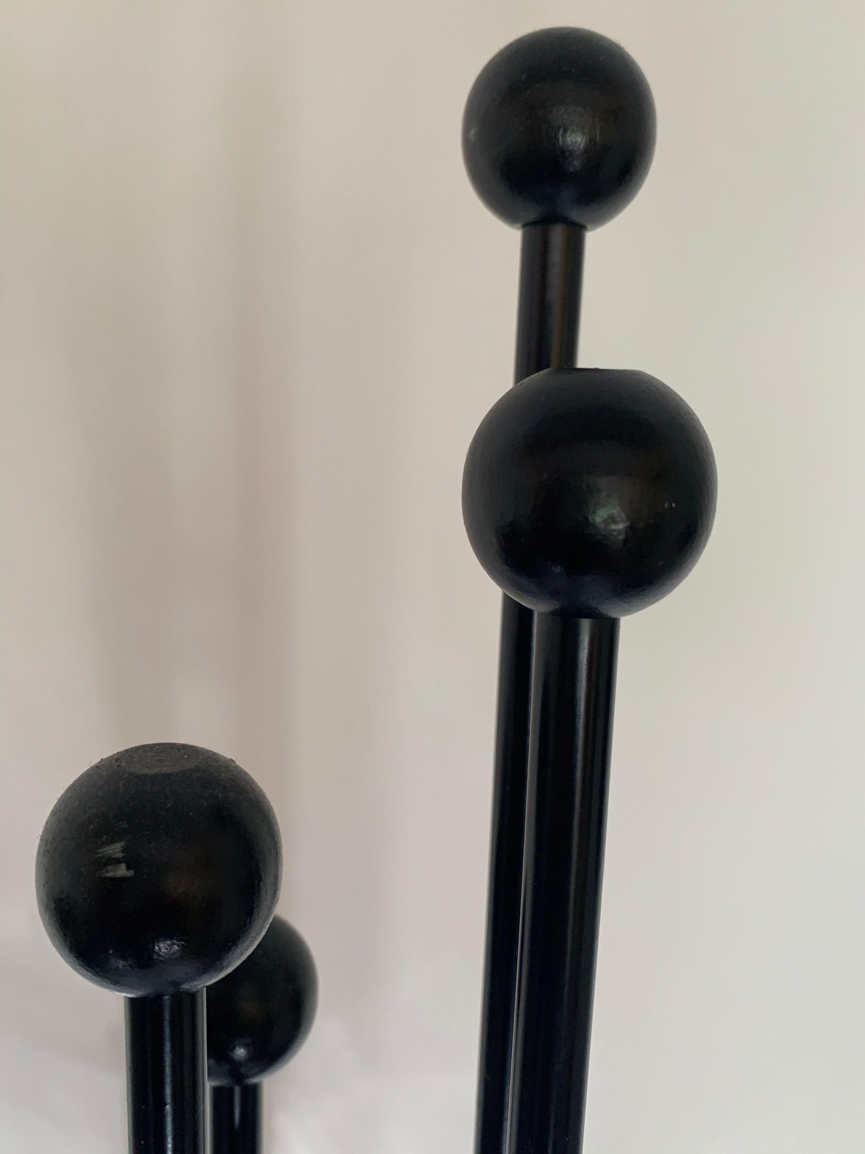 Vintage sixties iron and wood brutalist art deco standing coat rack France