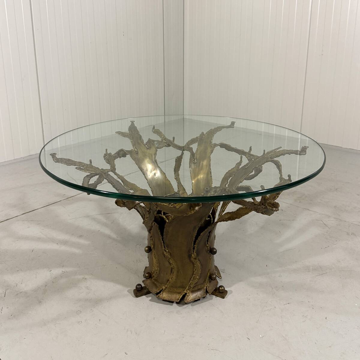 Illuminated brutalist coffee table dark brass 1960’s