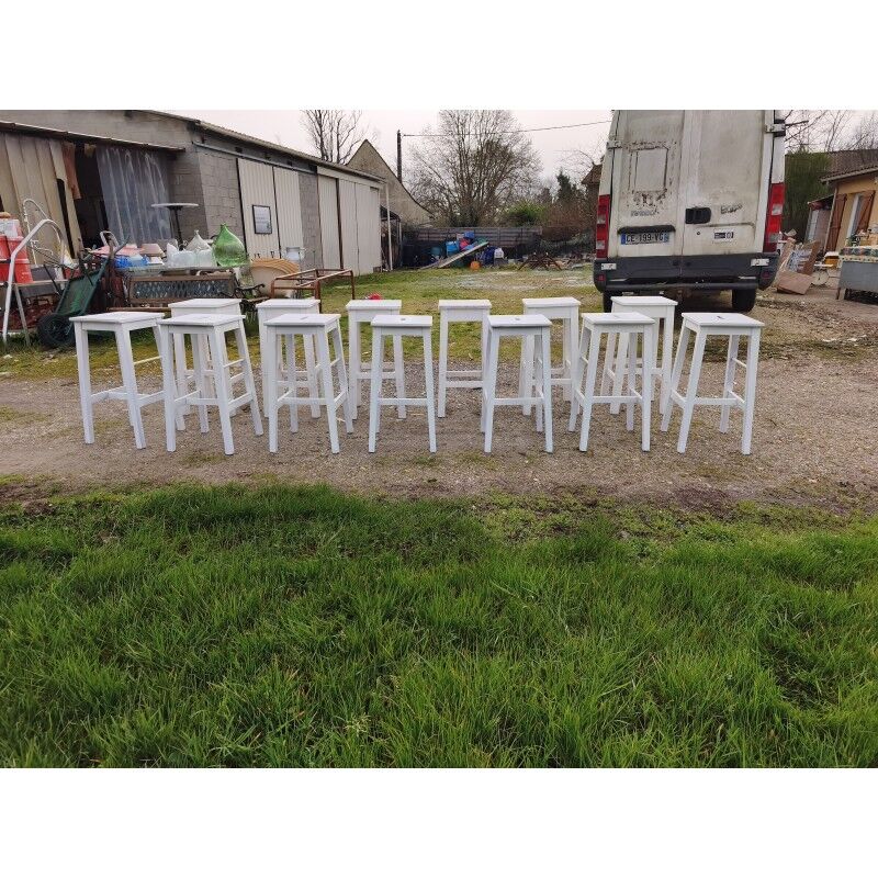 Set of 13 wooden bistro stools