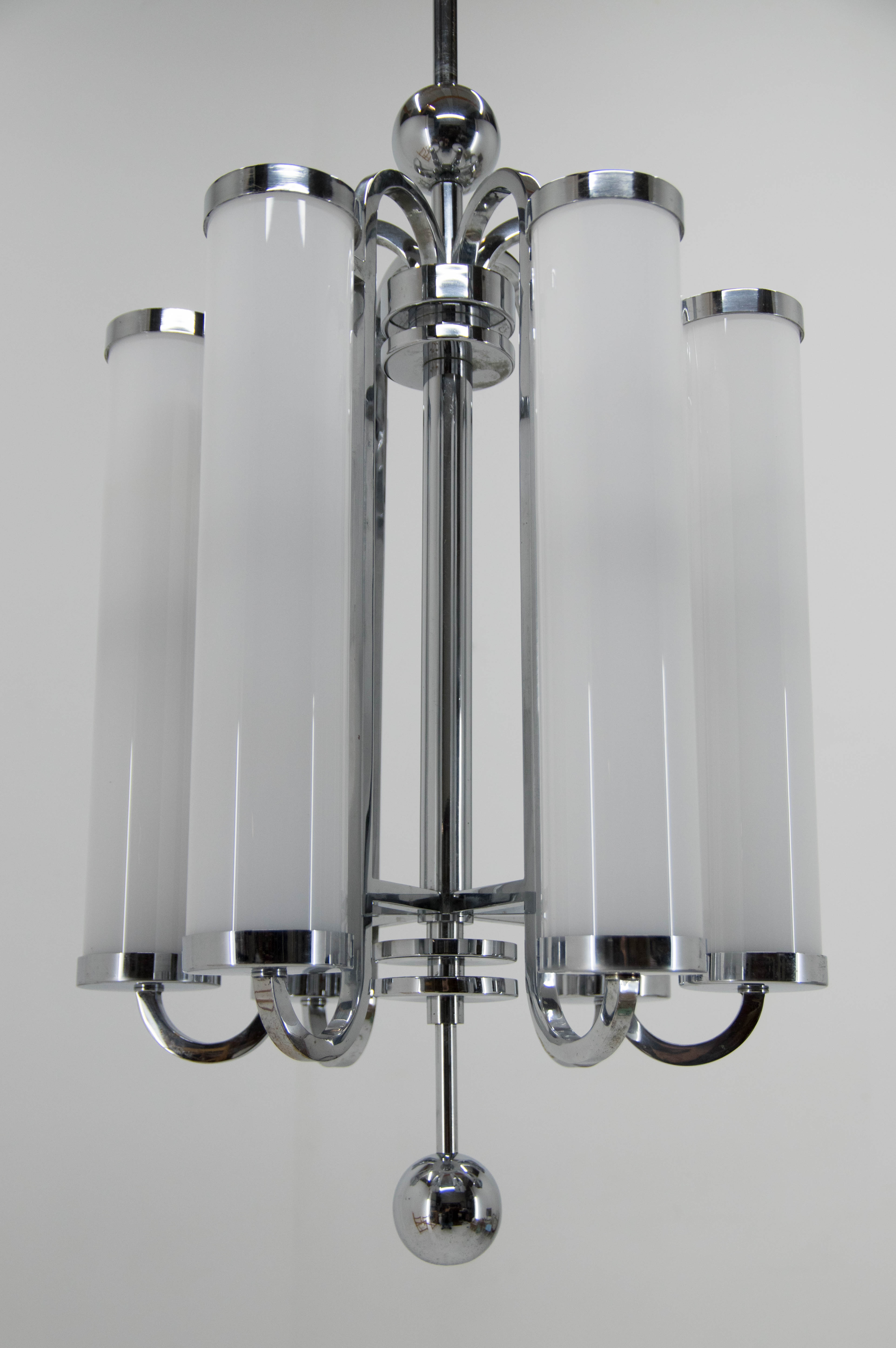 Bauhaus chrome-plated tubular chandelier, 1930s