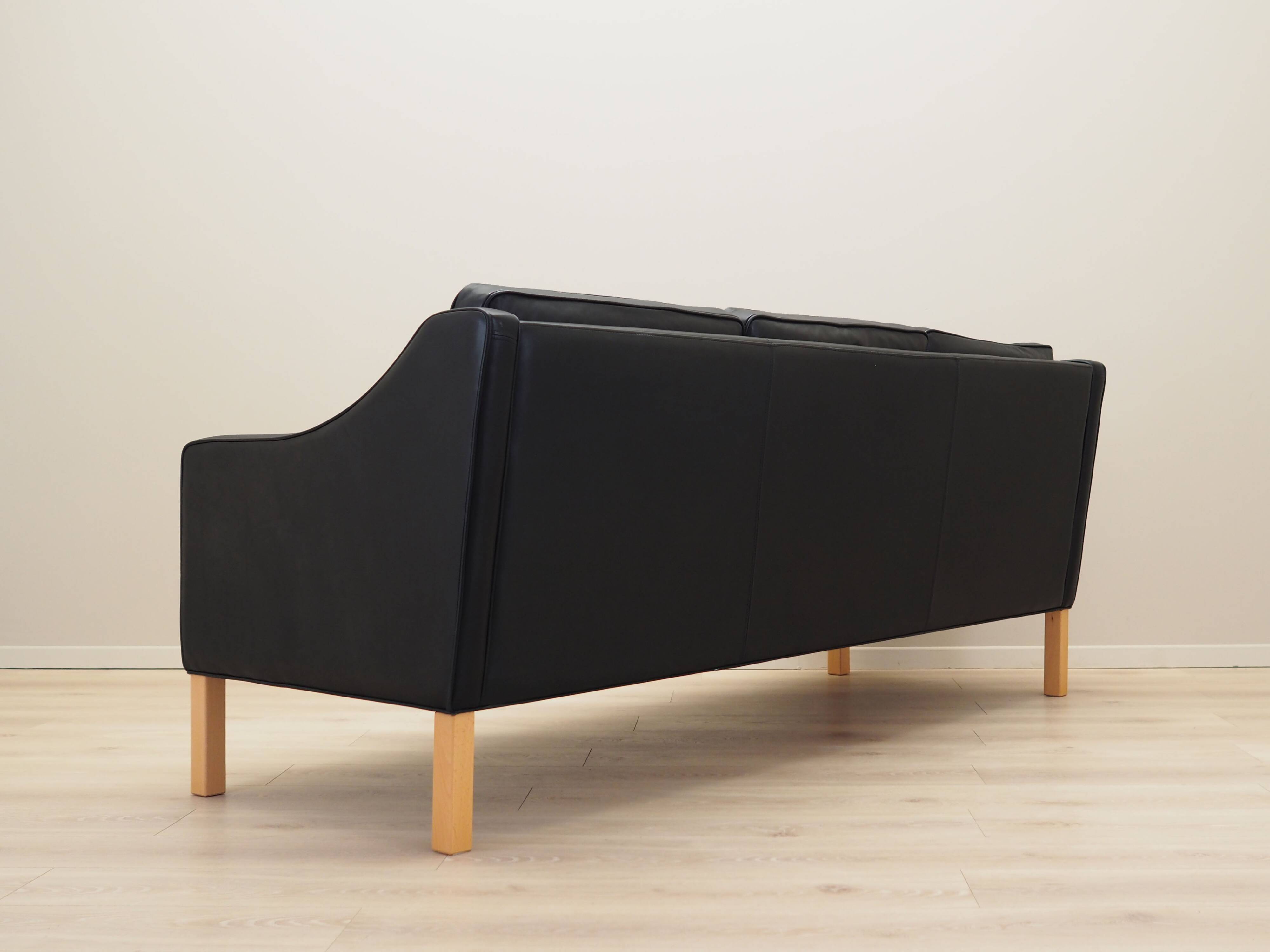 Canapé en cuir noir, design danois, années 1970, fabrication : Hurup Møbelfabrik