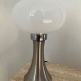 Pair of lamps mushroom opaline and chromed metal 80s