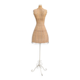 Mannequin buste vintage en rotin sur pied fer forgé