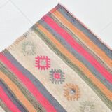 Beige & Pink Wool Kilim Rug, 142x203Cm Handknotted Carpet, 5x7 Rugs
