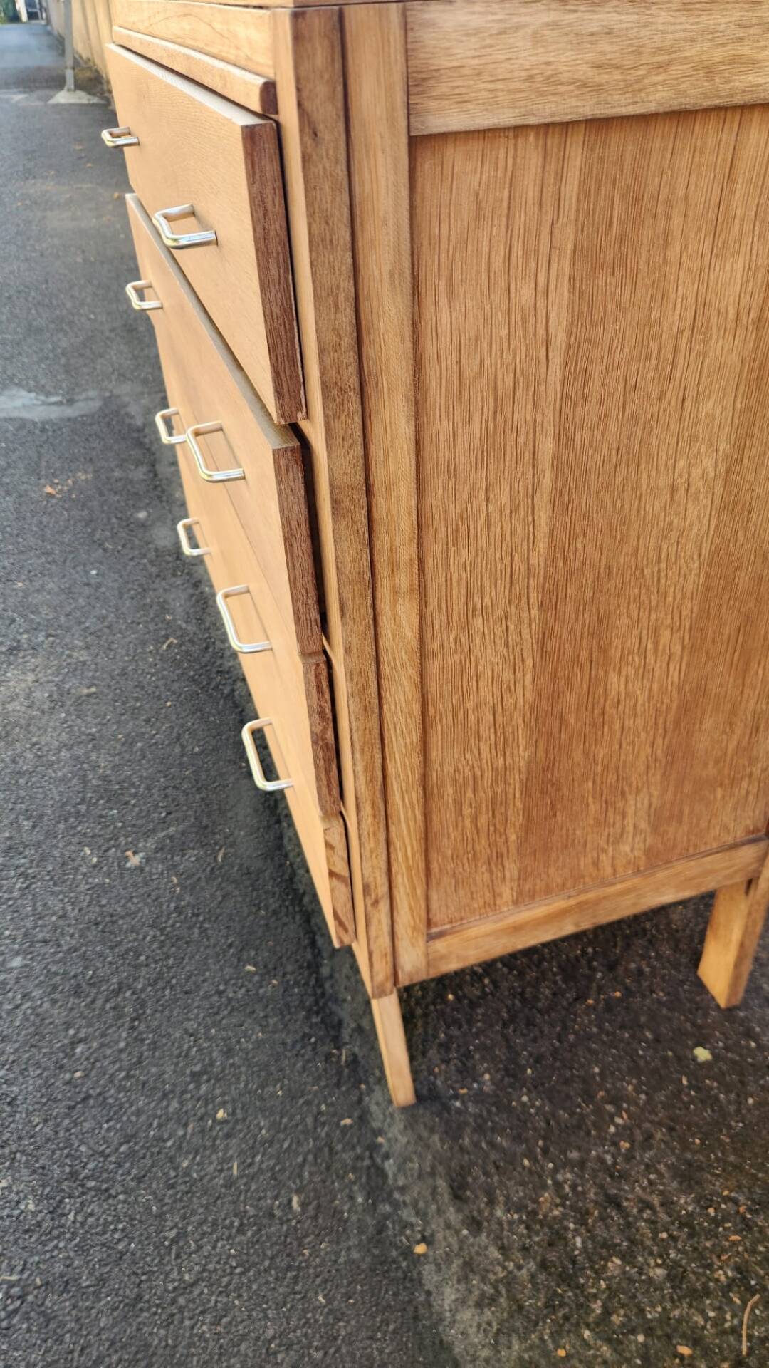 Superbe commode vintage rétro en bois 4 tiroirs pied compas style anné