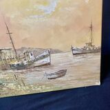 Marine - fishing port at dusk. Signed C.Robert