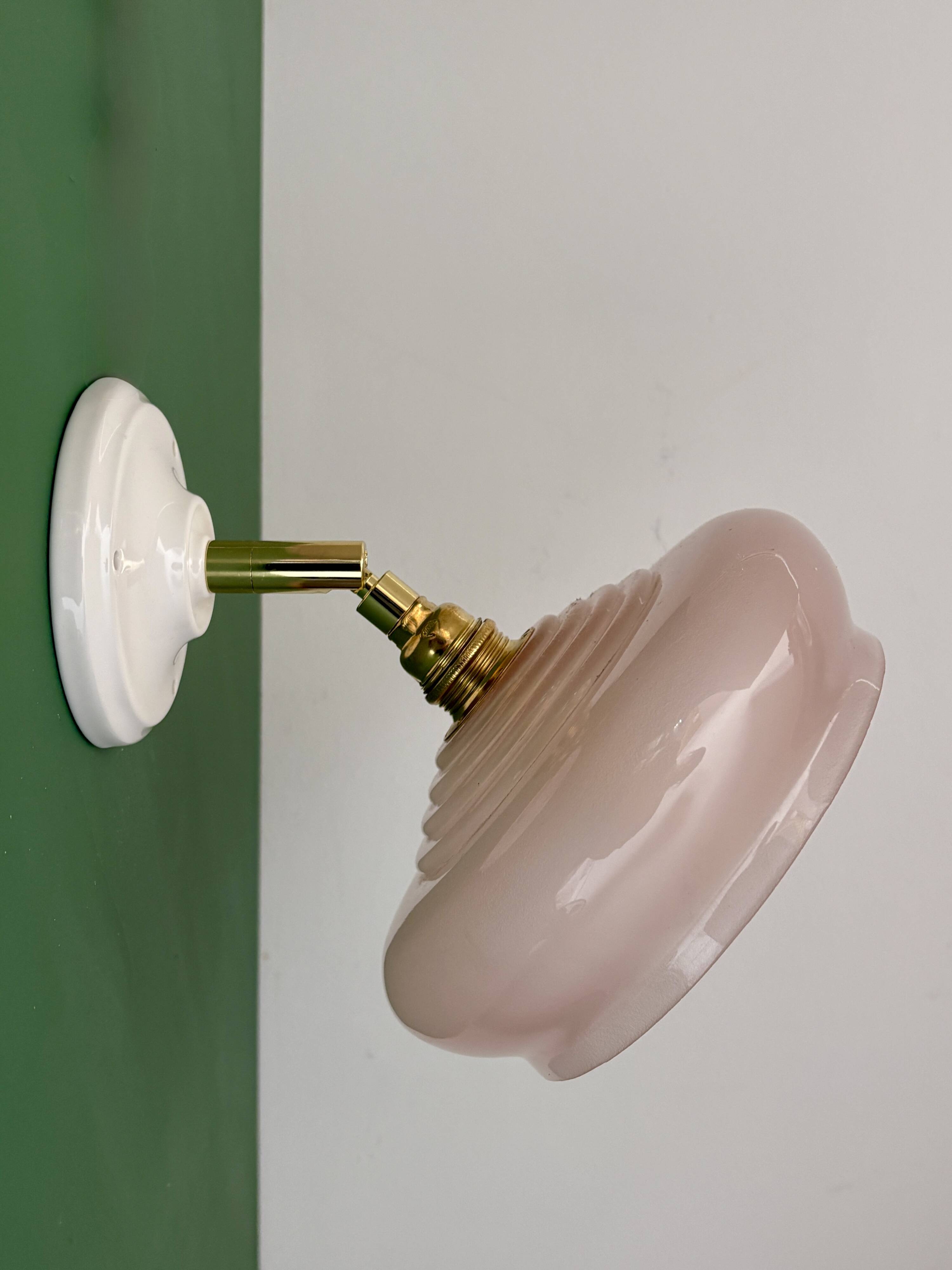 Vintage pink glass lampshade wall lamp
