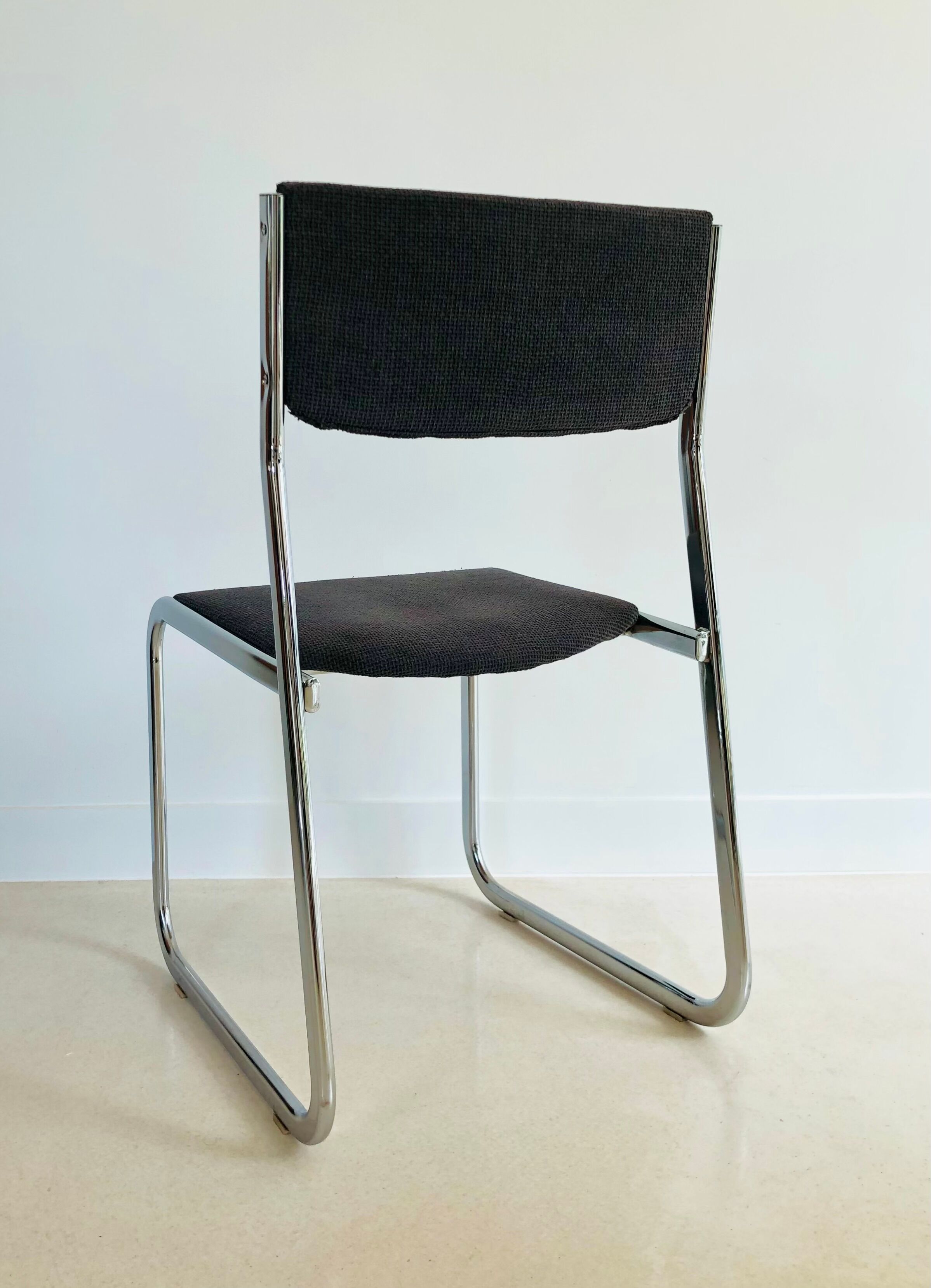 Chrome chair in gray fabric, Italy 1970s