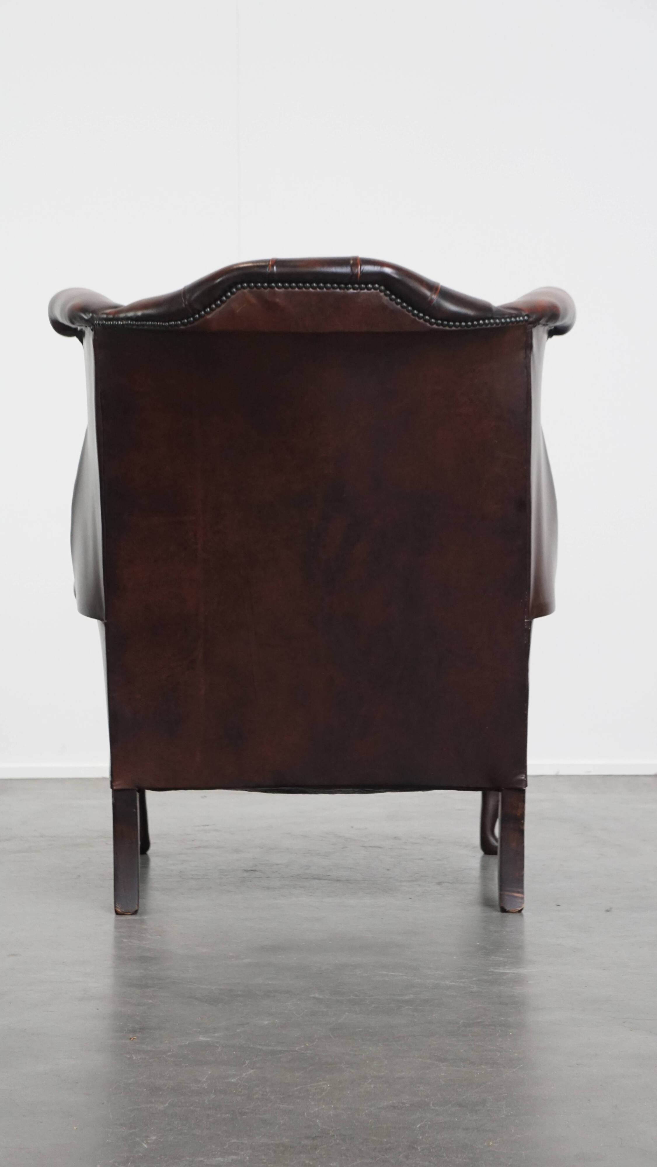 Brown Cowhide Leather Chesterfield Wingback Chair