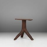 Rustic mid-century wooden stool with legs made of a tree branch, France, 1850