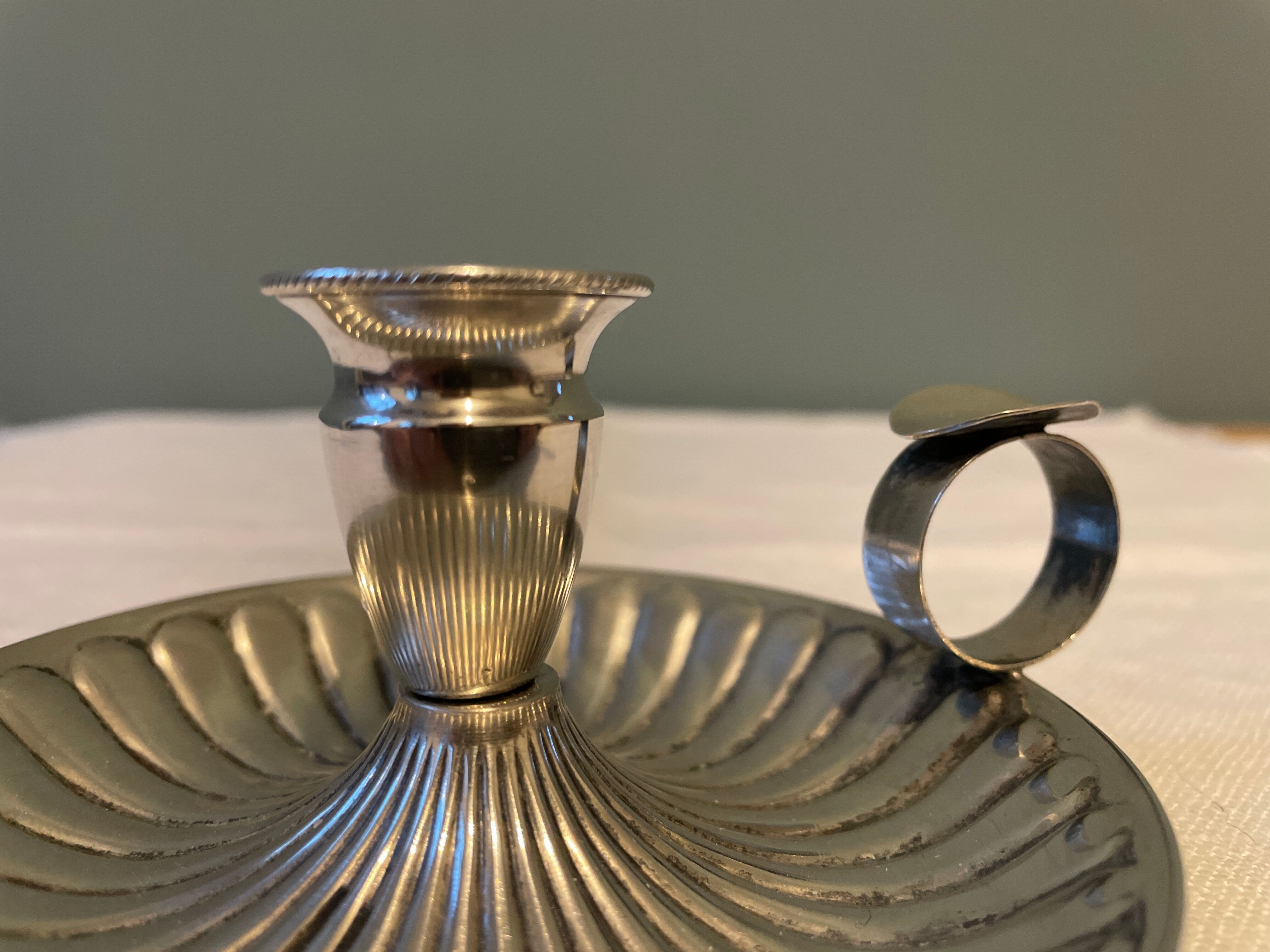 Solid silver hand candle holder