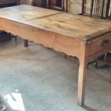 Solid oak farmhouse table, one drawer, vintage, early 20th century.