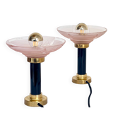 Pair of Art Deco bedside lamps, glasses signed Muller