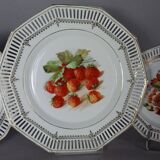 Set of 10 dessert plates & dish, openwork marli & fruits vintage 50s