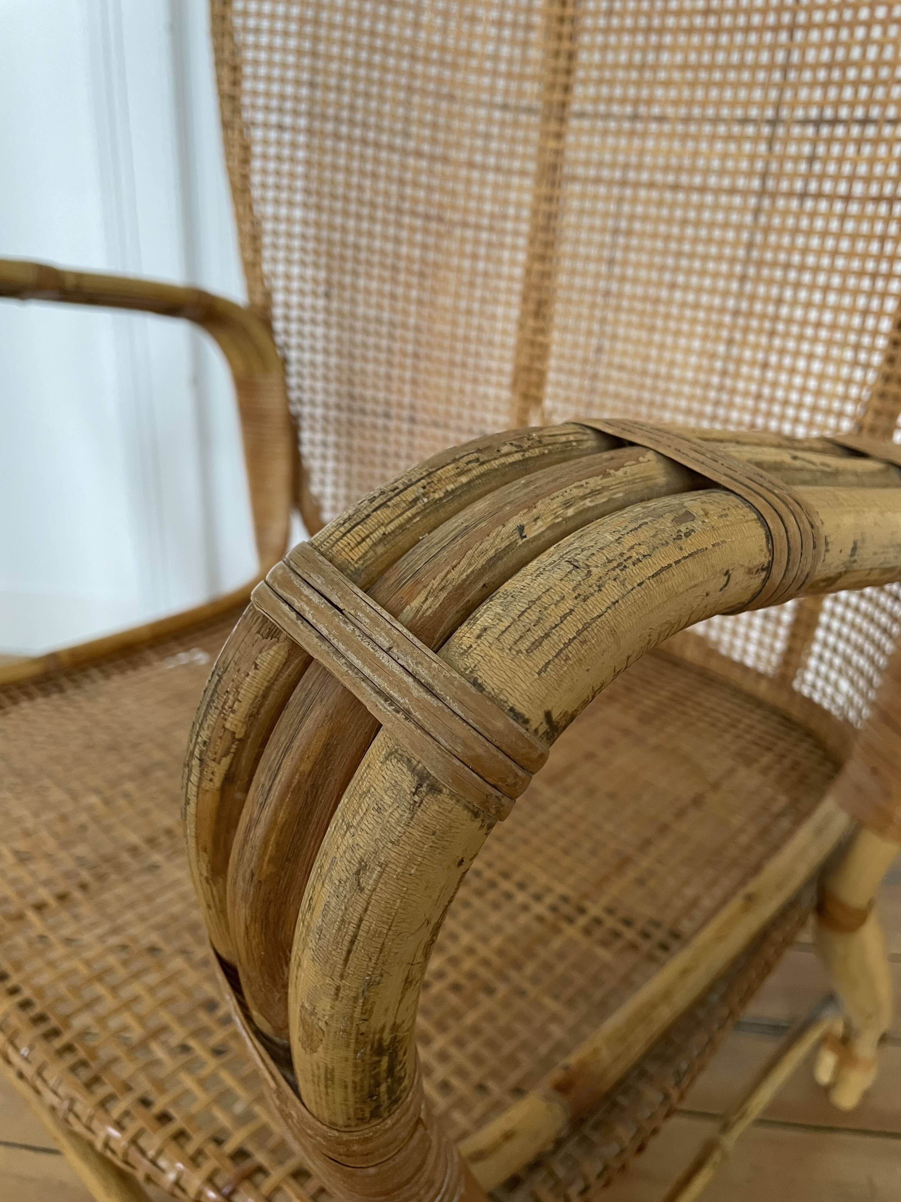 Vintage rattan and canning armchair