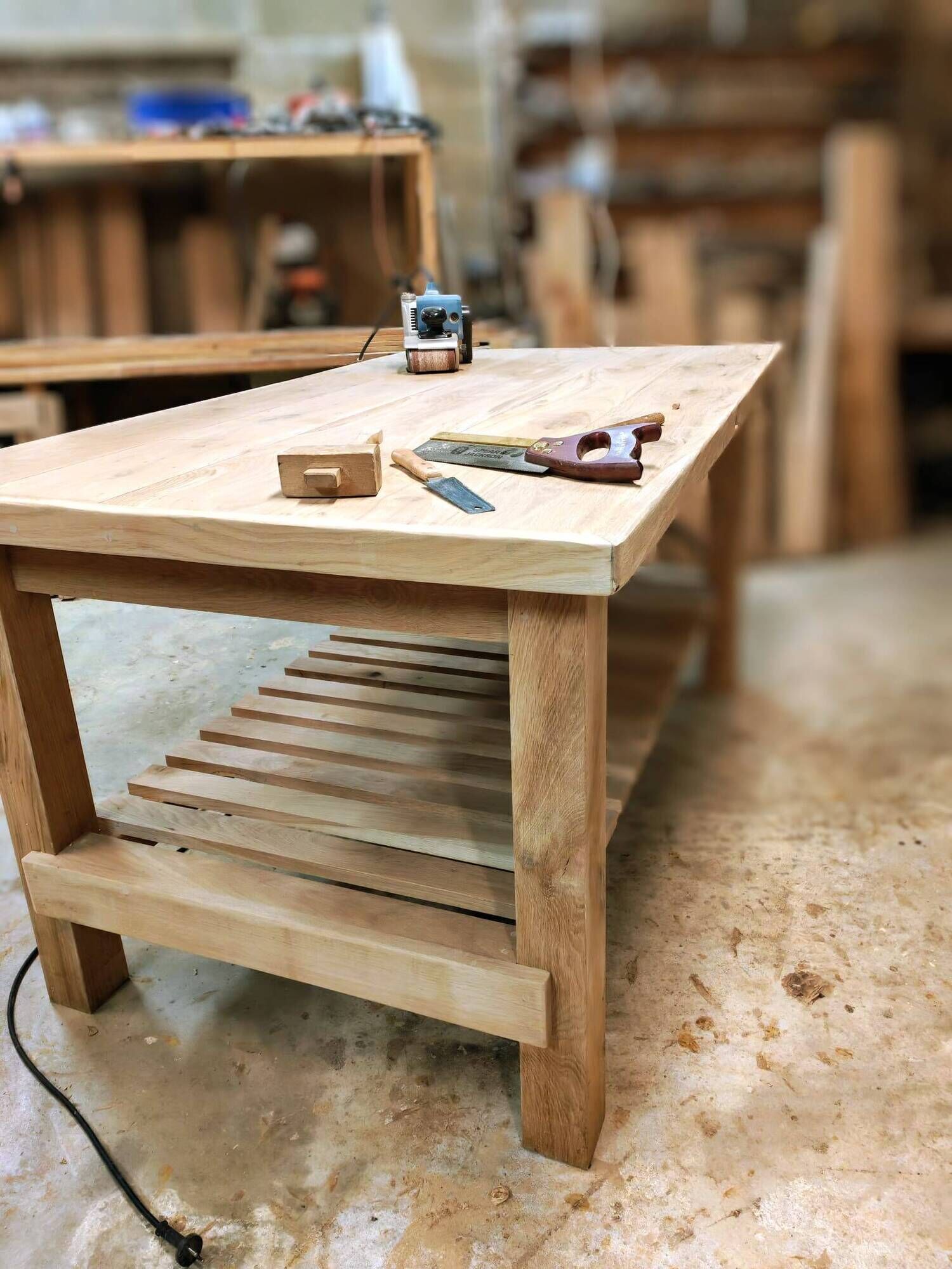 Solid raw oak table/island type "butcher's block" 180x105