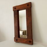 Miroir brutaliste vintage en chêne massif