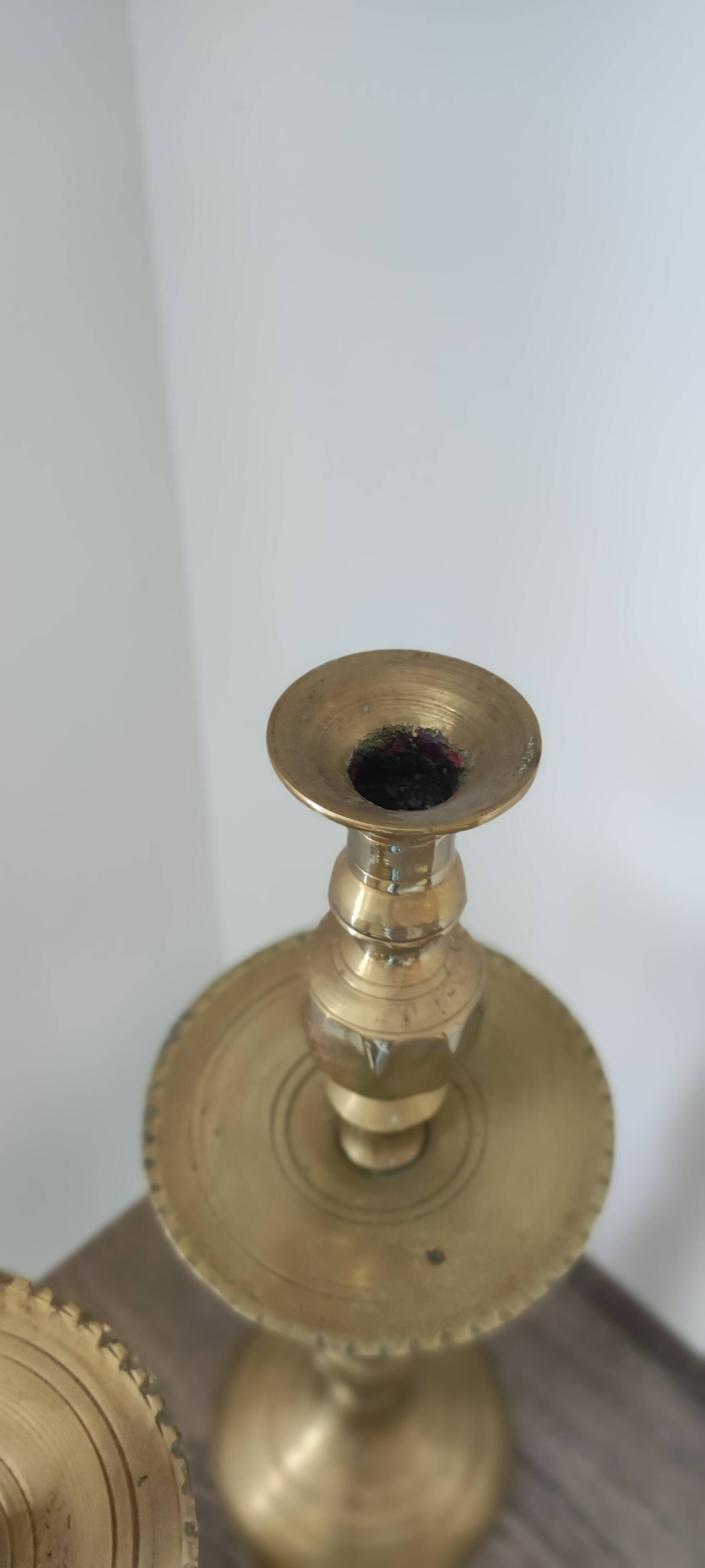 Vintage 19th century brass candlesticks - pair of patina candlesticks