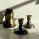 Industrial candle holders steel and silver bronze vintage