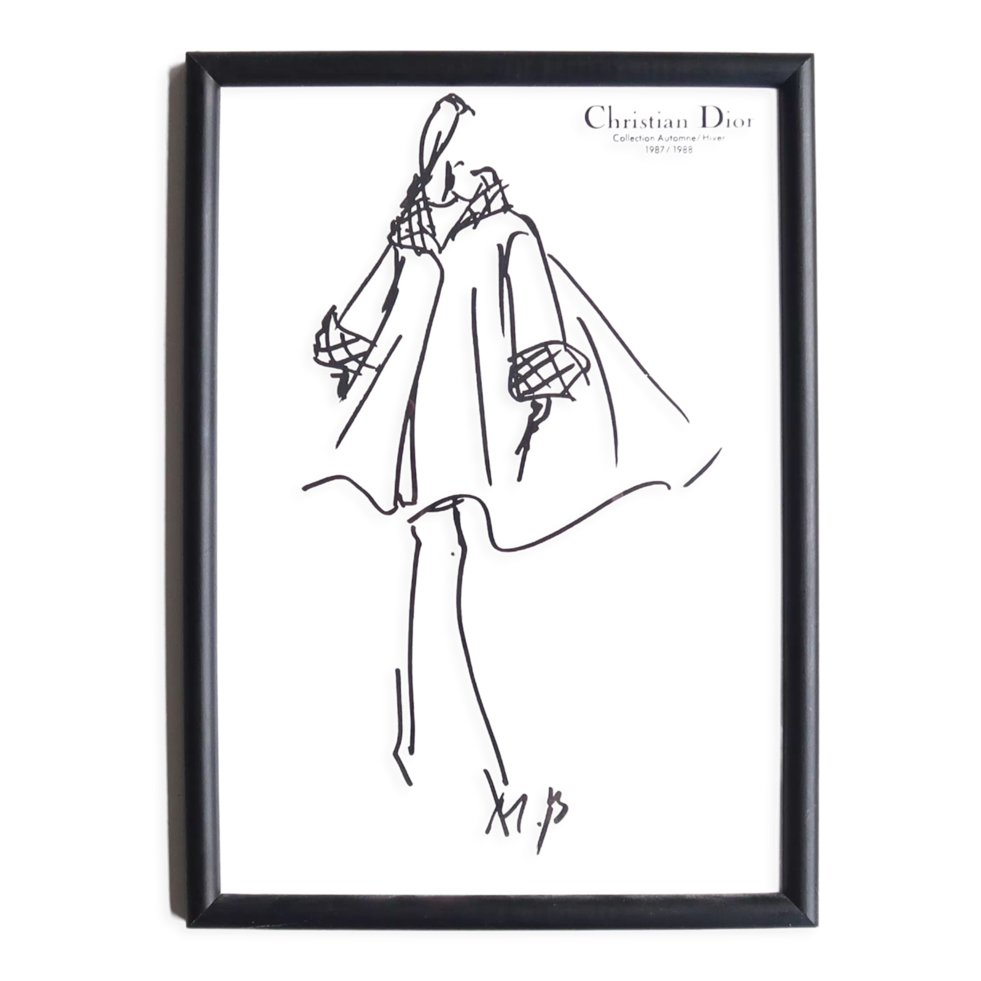 Lithographie dessin de mode Christian Dior, années 80