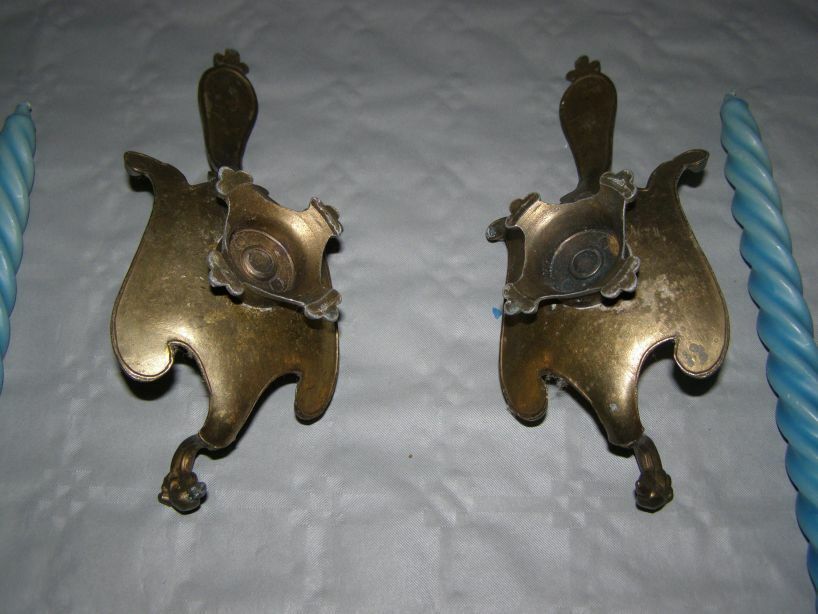 2 old brass candle holders