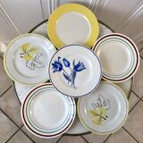 Set of 6 flat plates mismatched Digoin Sarreguemines and Gien years 30-40