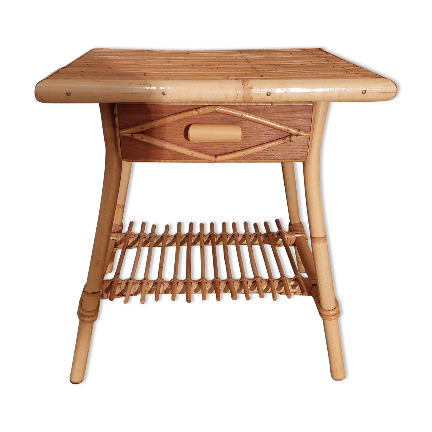 Side table with drawer rattan