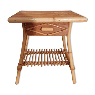 Side table with drawer rattan