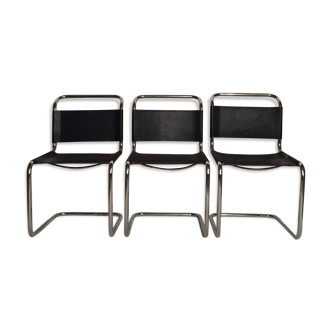Lot de 3 chaises cantilever cuir et chrome