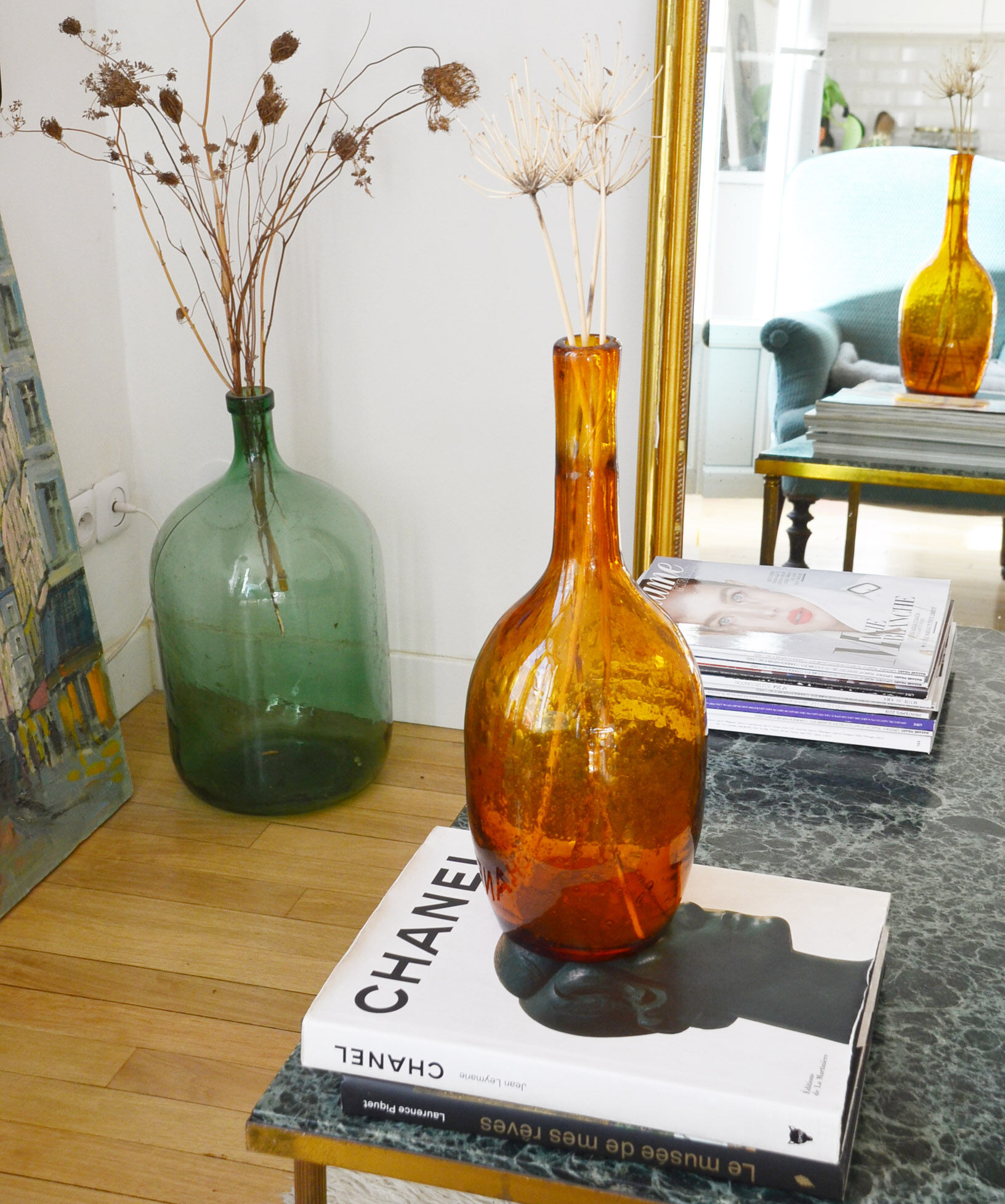 Vase bottle glass amber amber, 70s