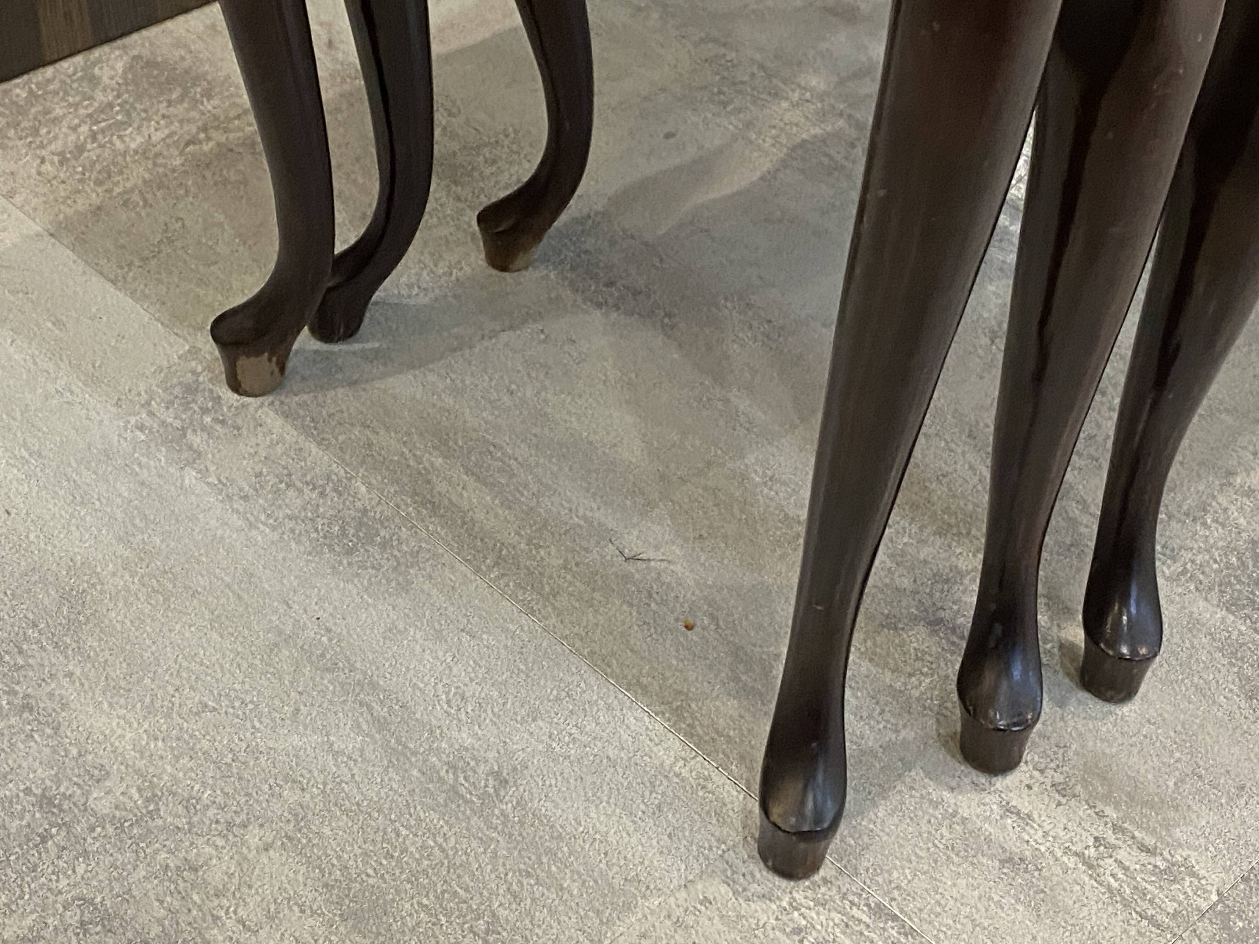 Set of 3 rustic nesting coffee tables in Louis XV style from 1950.