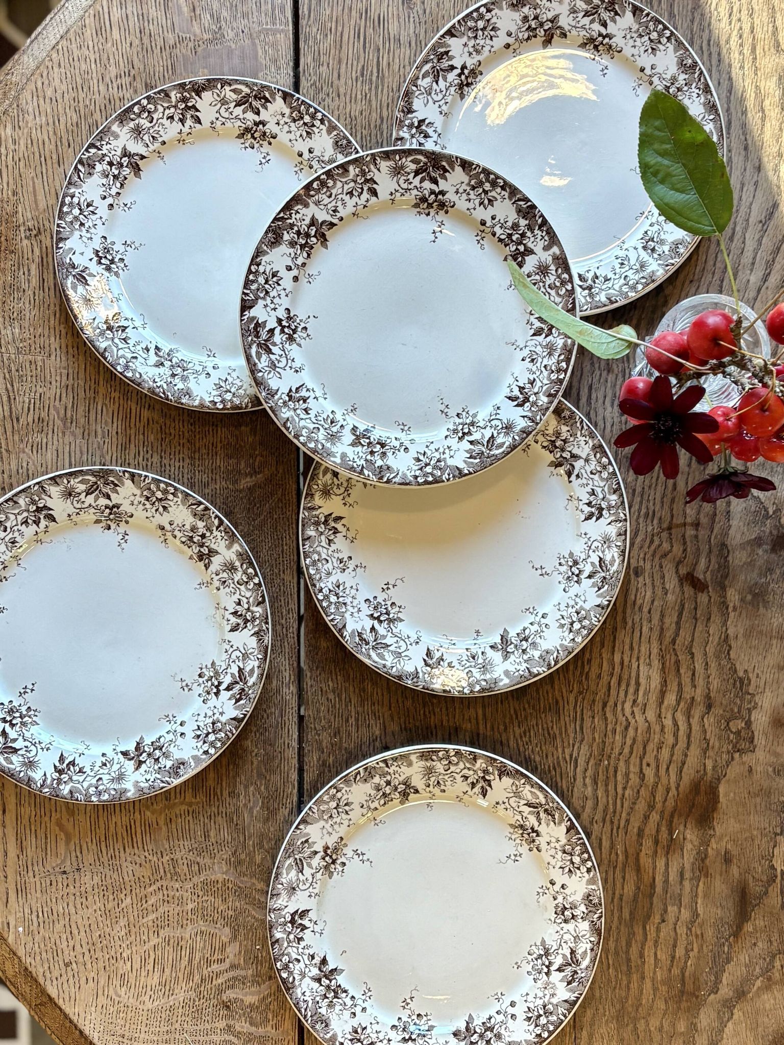 Set of 6 antique ironstone dessert plates, Alphand pattern by Sa