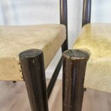 Set of 4 Vintage Wooden Dining Chairs: Beige Faux Leather, Mid-Century Retro
