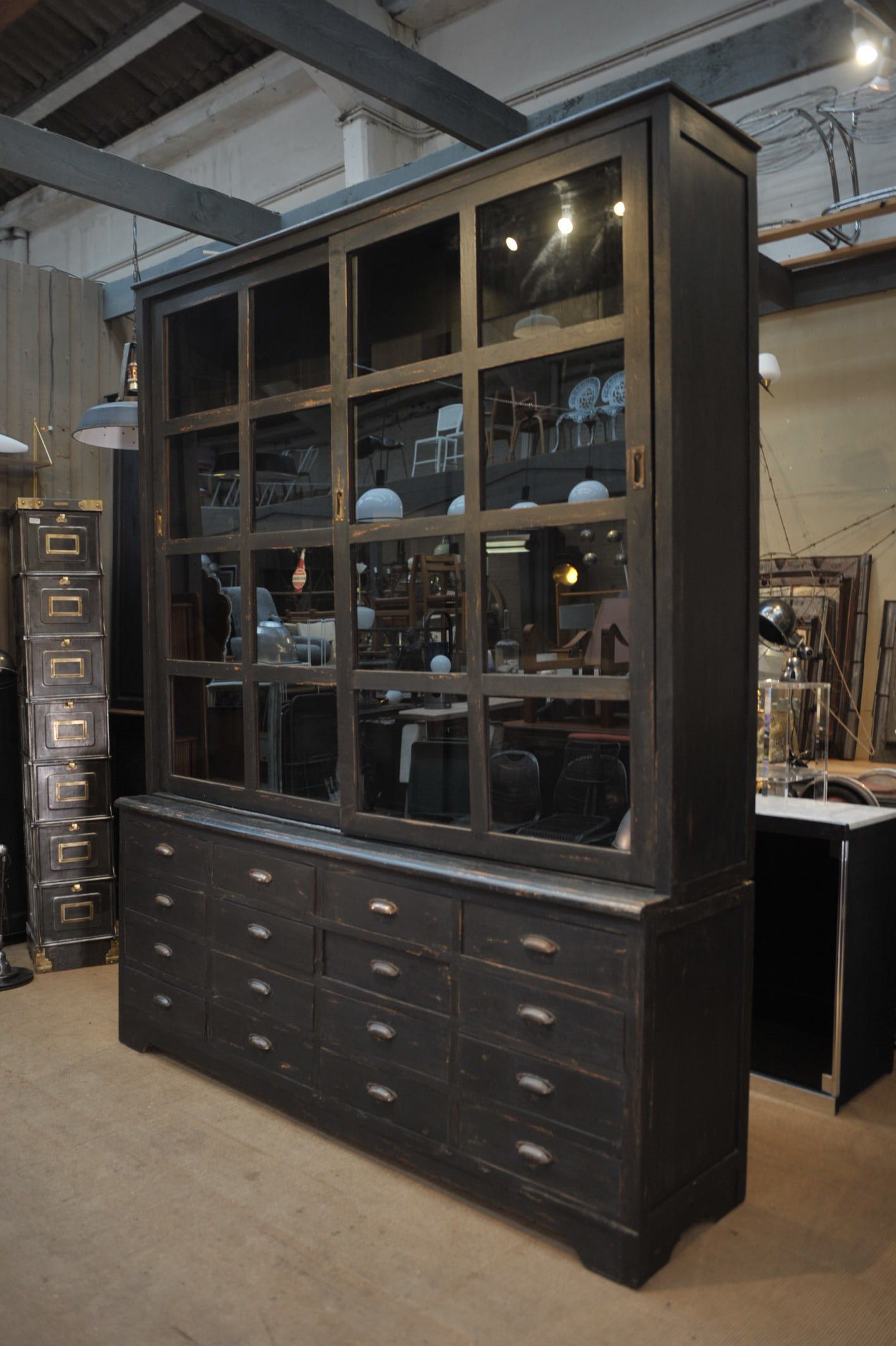 Teak library 1960 sliding doors and drawers