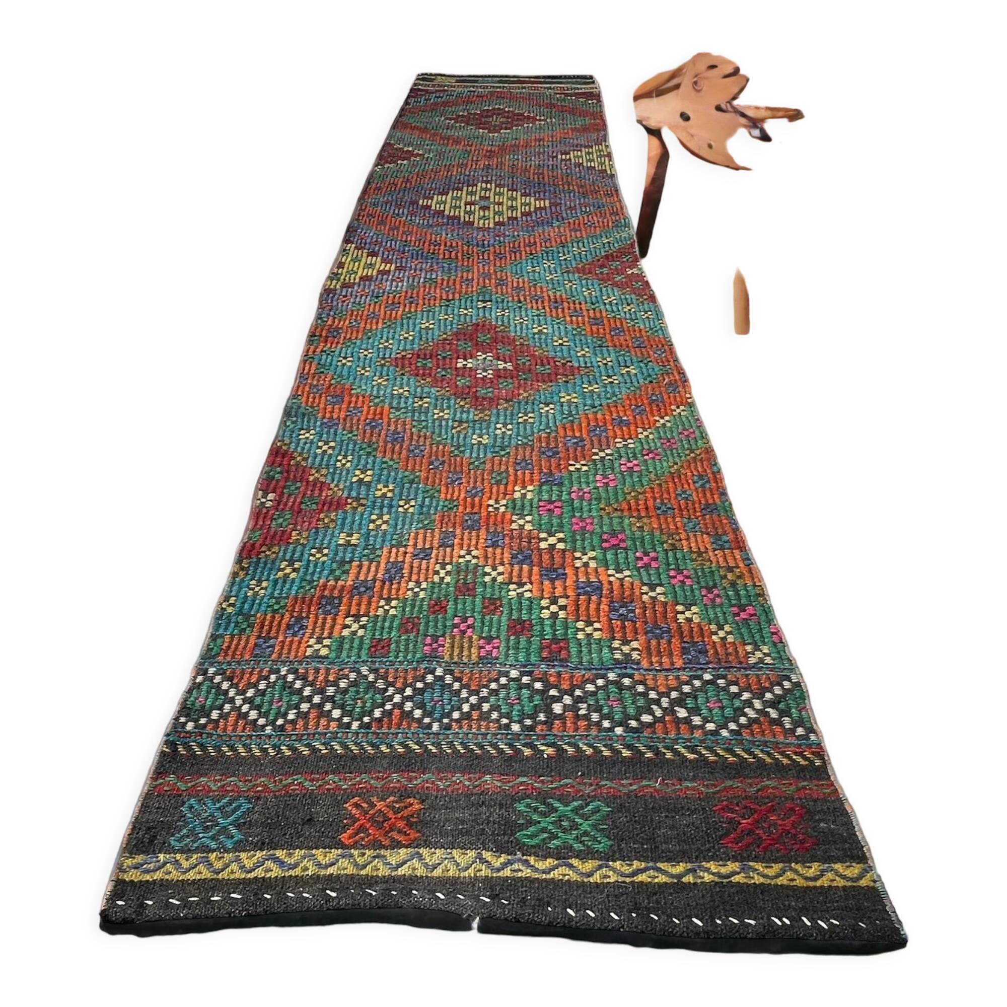 Tapis vintage turkish kilim runner 335 x 63 cm