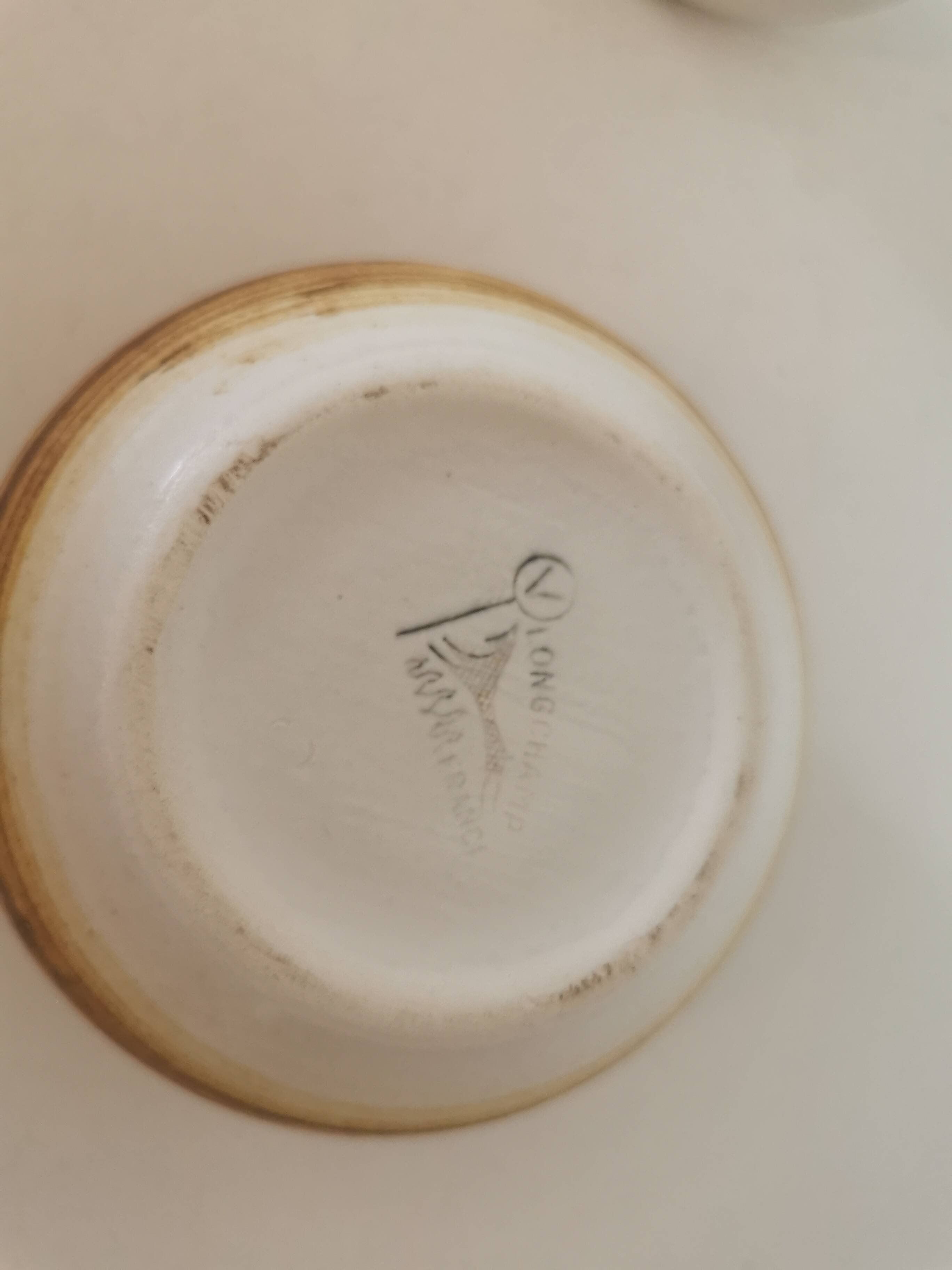 Longchamps beige and brown ceramic sugar bowl