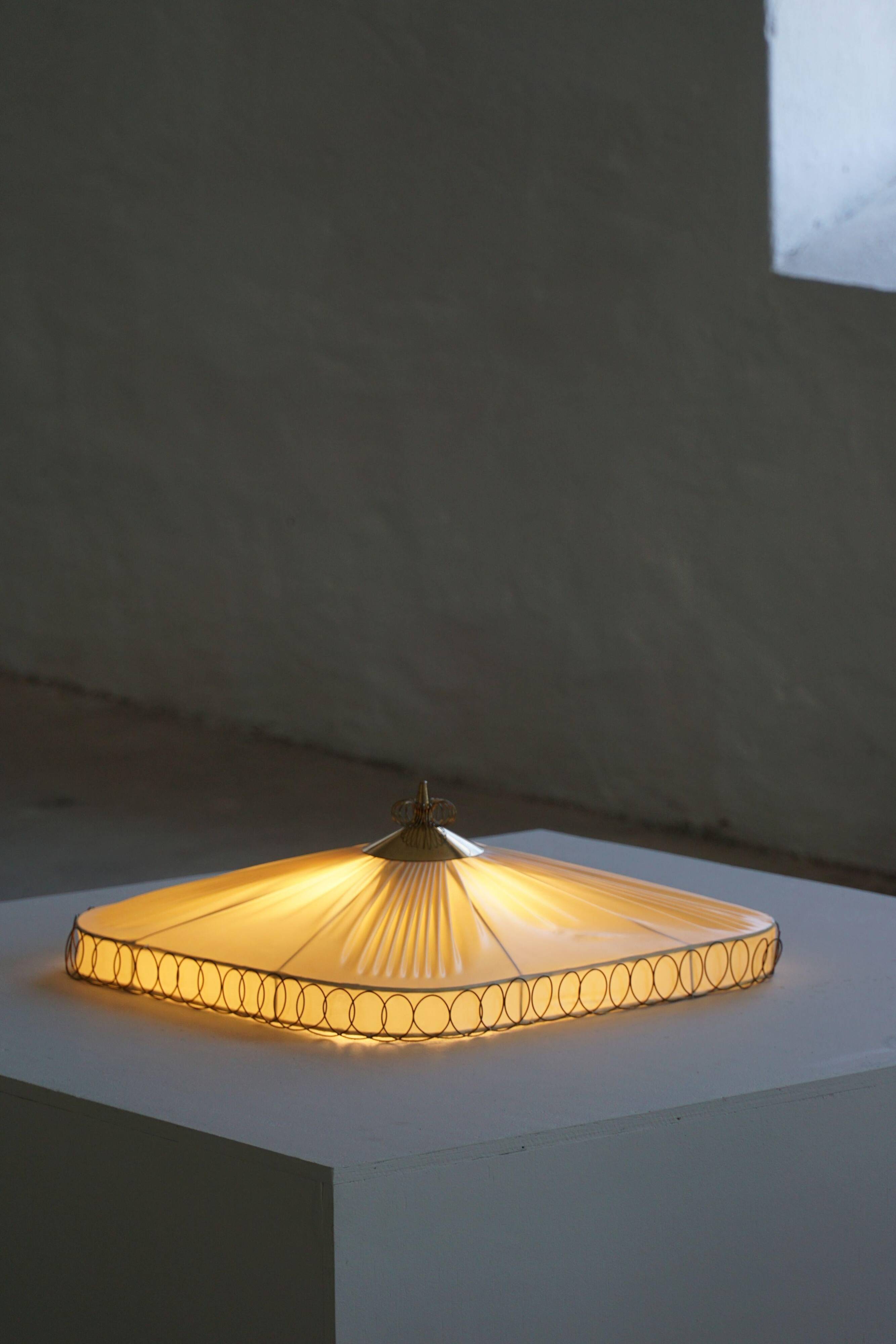 Swedish mid-century ceiling lamp with brass details, 1950s.
