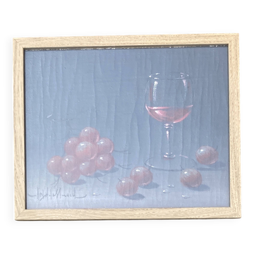 Painting - Still life: Glass of wine and grapes