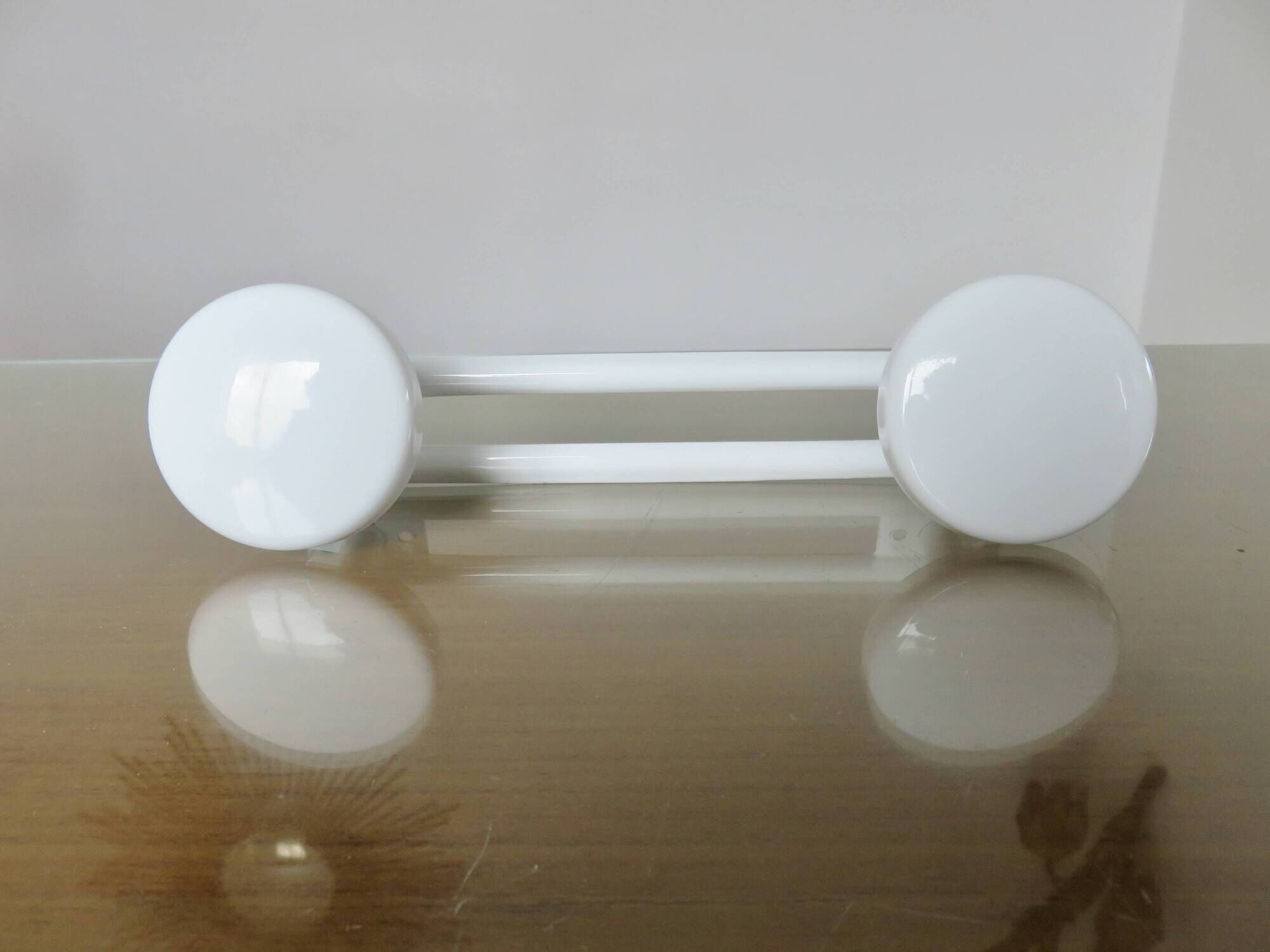 White lacquered metal coat rack with 2 hooks from the 70s