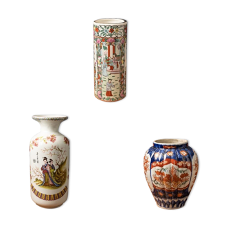 Set of 3 Ceramic Handpainted Vases