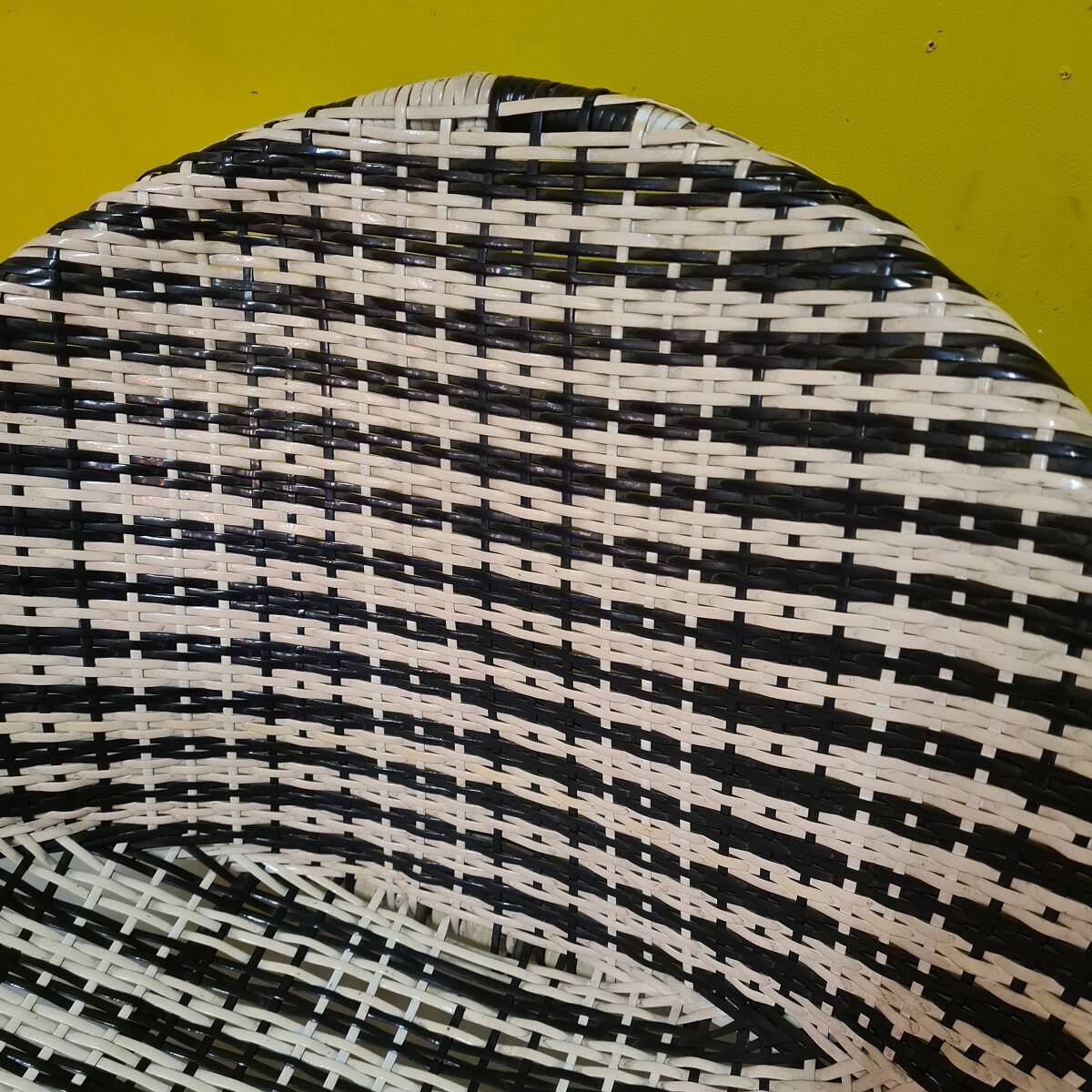 1960s Black and White Woven Round Bucket Chair