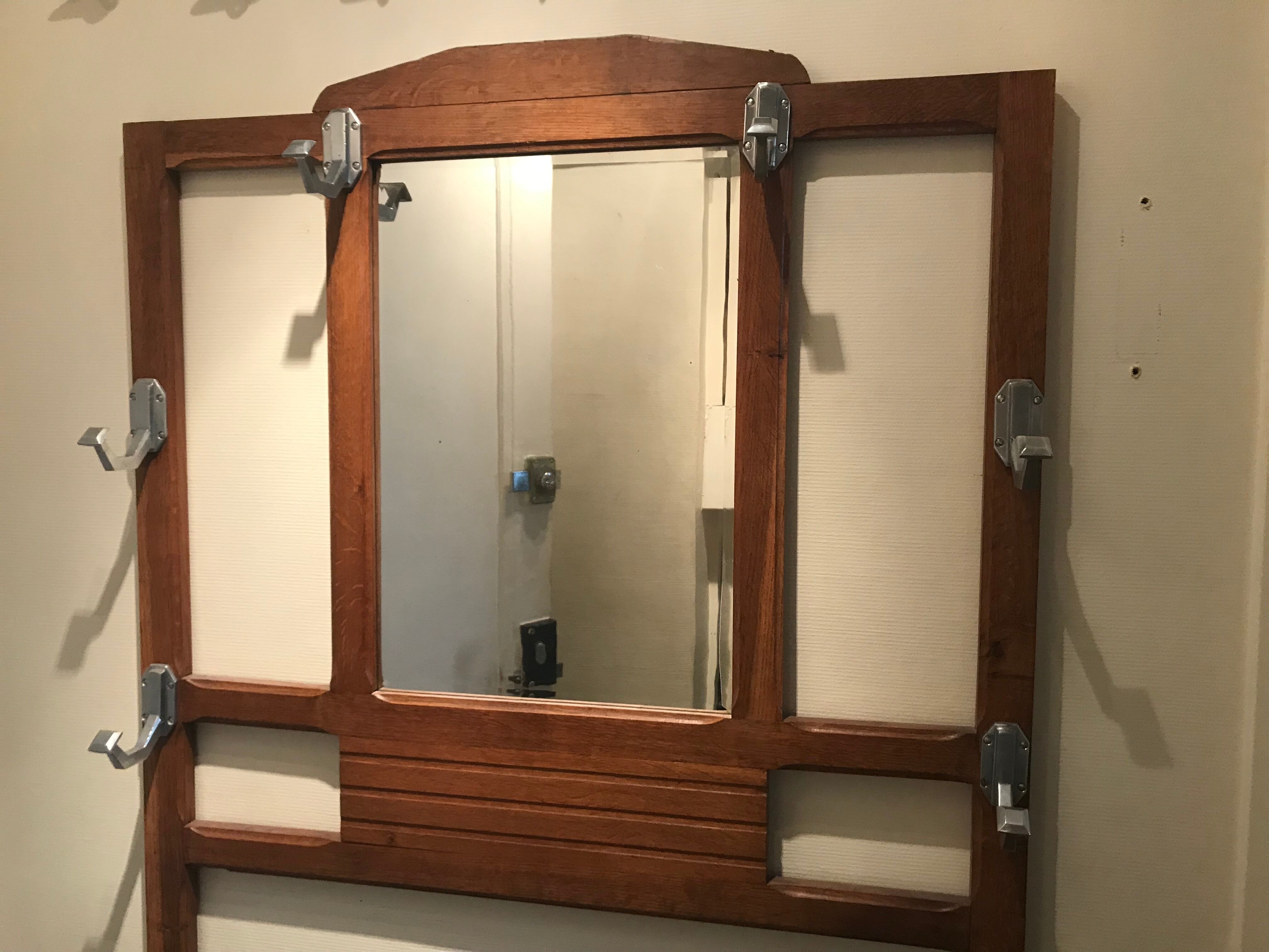 Art deco period solid oak coat rack