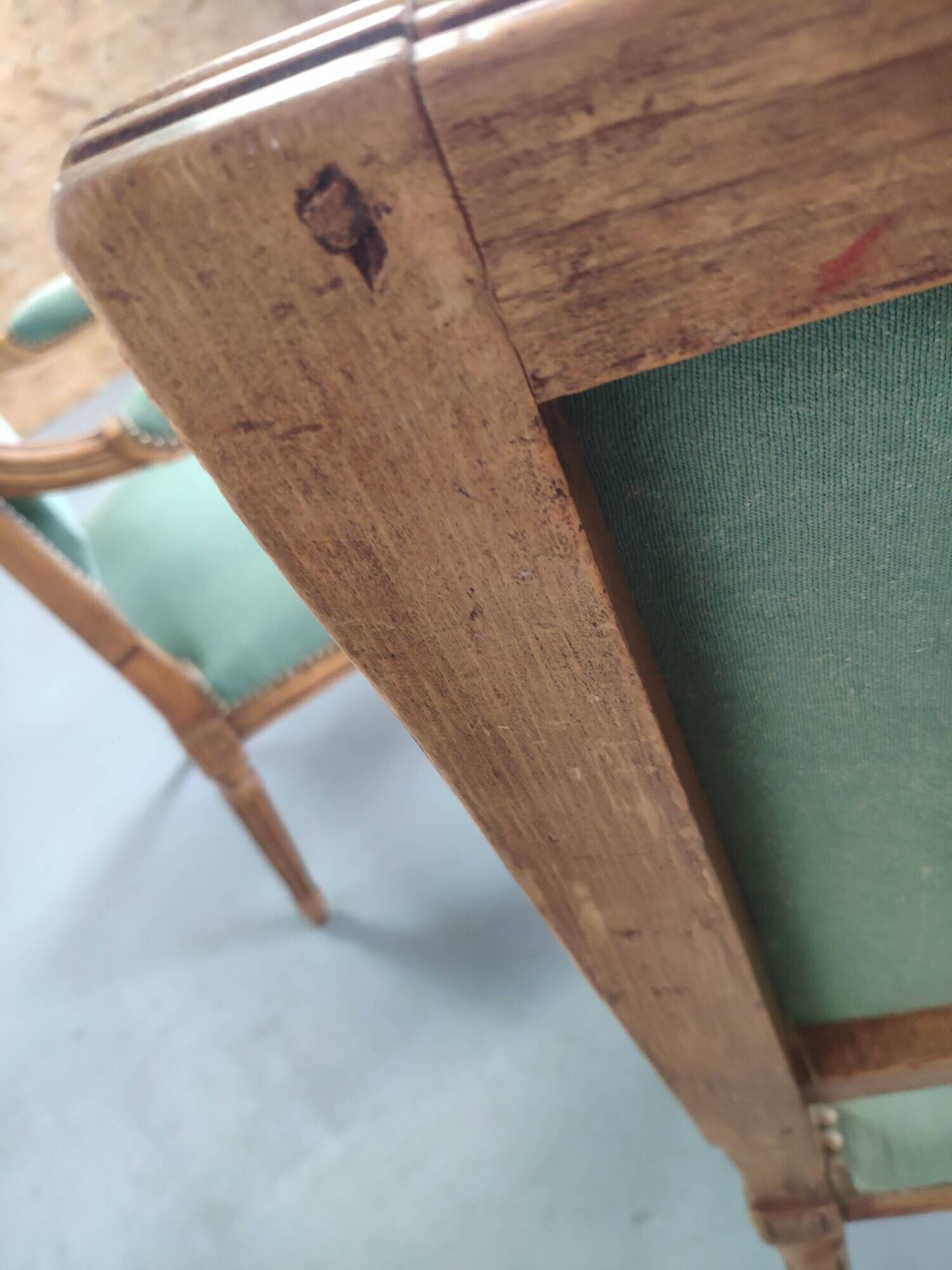Pair of Louis XVI armchairs upholstered green velvet