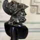 Bust of Ajax, bronze with black patina on a black Belgian marble base, 19th century.