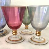 Set of 6 colored glasses and decanter