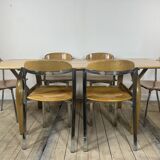 Vintage 1980s oak and chrome dining table + 6 chairs.