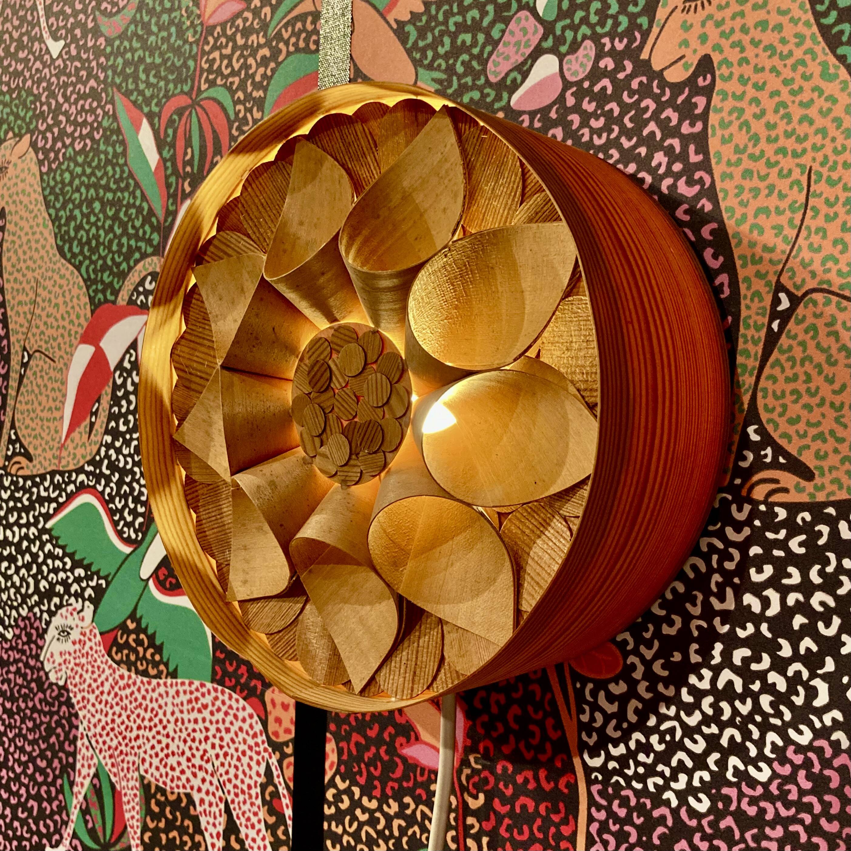 Large wooden wall lamp Scandinavian design 1950.