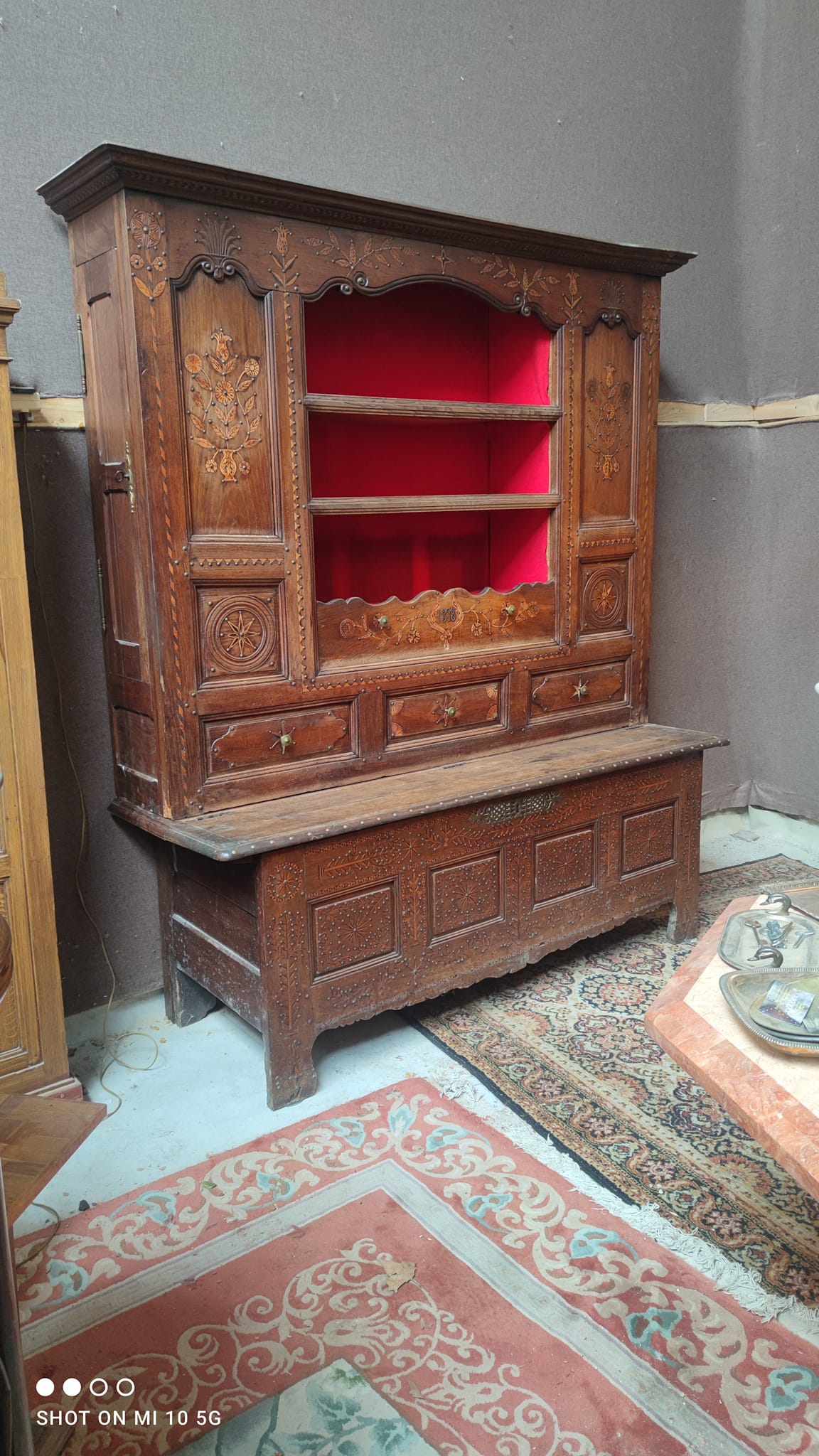 Two-part Breton chestnut cabinet dating from 1878