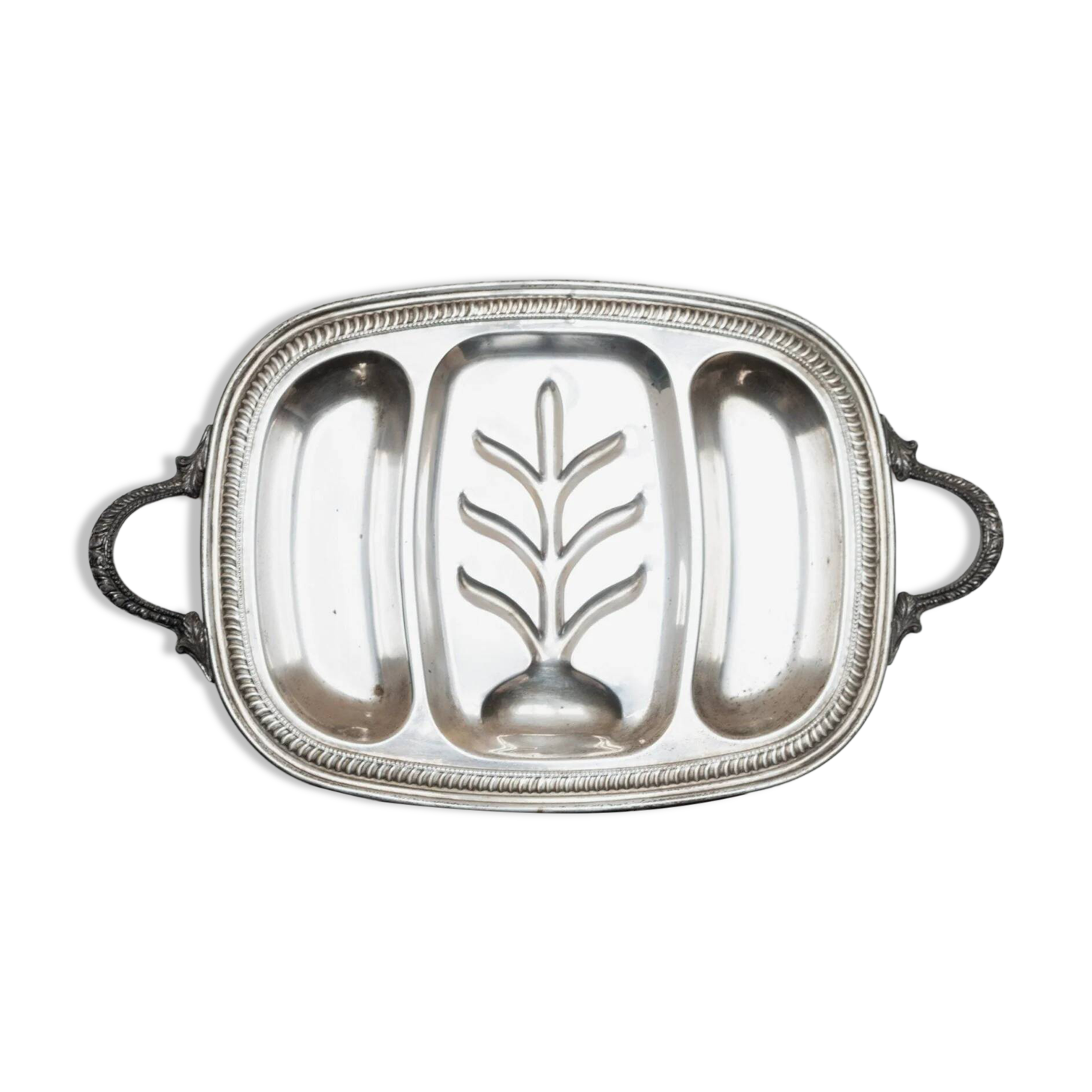 Plateau vintage en métal argenté - plat à rôtir en argent - design classique - Italie - années 1950