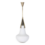 Vintage 1960s brass and opaline glass chandelier, designed by Stilnovo